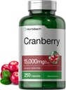 Horbäach Cranberry Pills + Vitamina C TENIDO 15,000mg ANTE 250 cápsulas ANTE No GMO y Gluten Suplemento gratuito del Extracto Concentrado