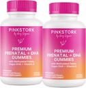 Pink Stork Premium Las vitaminas prenatales con DHA, Folate y Vitamina D - 60 Gummies Vegan - 2 Pack