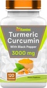 tnvitamins Turmeric Curcumin Capsules with Black Pepper TEN 3000 MG - 120 Capsules ← Extra Strength Golden Turmeric Curcumin Suplemento ← Non-GMO Silencio Producido en Los Estados Unidos