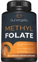 Suplemento de Folato de Metil Premium Sunergético – con Vitamina Metilada B12 y Vitamina B6 – Folato Metabólicamente Activo como Magnafolato - Methylfolate 400 mcg por cápsula – 60 cápsulas