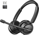 Auricular Bluetooth con micrófono de cancelación de ruido AI, Auriculares Bluetooth Stereo HiFi, Auriculares inalámbricos con USB Dongle para el Centro de llamadas de la Oficina de Computación