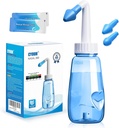 Neti Pot Sinus Rinse Bottle 260 ML con 60 paquetes de sal de lavado de Nasal y el termómetro de la nariz Lavadora Presión Rinse Nasal Irrigación para adultos &amp; Kid BPA Gratis (Blue)