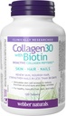 Webber Naturals Collagen30 con Biotina, 2.500 mg de Péptidos de Collagen Bioactivo con 5.000 mcg de Biotina Por Servir, 120 Tabletas, Para el Nourishment Avanzado de la piel, el pelo y las uñas, lácteos &amp; gluten Gratis
