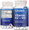Vitamina D3 K2 Cápsulas para Hombres y Mujeres - K2 D3 Suplemento de vitaminas para el apoyo al corazón y el hueso saludables, sistema inmunológico " Asistencia para la circulación sanguínea, formulado en EE.UU., 60 cápsulas vegetales