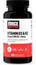 FORCE FACTOR Vitamina D3 K2 para apoyar la inmunidad, la salud del corazón, el soporte de los huesos, y más, alta potencia 2 en-1 Fórmula, Vegan, No gelatina, no GMO, 120 cápsulas