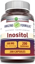 Fórmulas asombrosas Inositol 500 mg 200 cápsulas Suplemento tóxico Vitamina B8 Silencio No-OMG Silencio Gluten Gratis Silencio Made in USA