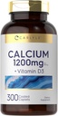 Carlyle Calcium 1200mg con vitamina D3 Silencio 300 cápsulas  durable Non-GMO, Gluten Free, y Vegetarian