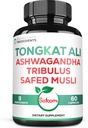 Satoomi Tongkat Ali Root Extract 200:1-9 Herbs esenciales con Ashwagandha, Tribulus Terrestris &amp; More - Apoyo Strength, Energía e Inmune saludable - 60 caps Vegan 2 Month Supply