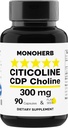 MONOHERB Citicoline CDP Choline 300 mg por cápsula - 90 cápsulas vegetarianas