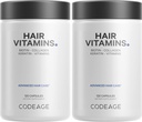 Codeage Hair Vitamins 10000 mcg Biotin, Keratin, Collagen, Vitamina A, B12, C, D3, E, Zinc, Turmérica, Probióticos, Enzymes, Inositol - Cuidado del cabello Soporte - Saludable Hair Supplement Pills - 2 Pack