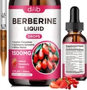 Beberine Suplemento gotas líquidos - Berberine HCL 1500mg con canela de Ceylán, Melón de Bitter, Gymnema Sylvestre para Immune, Sistema de Digestión " Salud del Corazón, Sabor de Fresa Natural, 2 Fl Oz