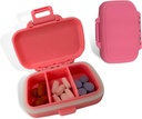 Organizador de píldoras de viaje - Durable, Watertight Pill Case Travel Size con 3 Compartments - Compact Pill Travel Case for Vitamins, Supplements, Medicine - Travel Pill Container for Purse (Pink)