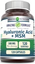 Amazing Formulas Hyaluronic Acid &amp; MSM Supplement TEN 500 Mg TEN 120 Capsules TEN NO-GMO TEN Gluten-Free TEN Made in USA