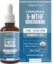 L Methyl Folate 15mg Plus Methyl B12 Cofactor – Organic Berry Flavor, High Potency Liquid Sublingual Active 5-MTHF Form - Supports Mood, Methylation, Cognition – Bioactive Forms Vitamin B9 &amp; B12 (1oz)