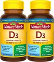 Nature Made Maximum Strength Vitamin D3 10000 UI (250 mcg), Suplemento dietético para bonificación, dientes, musculoso y soporte de salud inmune, 60 Softgels, 60 Day Supply - Pack de 2