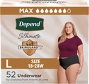 Silhouette Dependido Adult Diapers, Incontinencia & Postpartum Bladder Leak Underwear for Women, Maximum Absorbency, Large, Black, 52 Count (2 Packaging May Vary