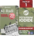 EarthNutri KI-RadiTM Potassium Iodide Tablets 65 mg – High Potency Iodine Supplement for Thyroid Support, Emergency Preparedness – Potassium Supplement in Foil-Foil Blister Seal – 20 Tablets (1 Pack)