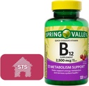 Spring Valley - Vitamina B12 Tablas rápidas, 2.500 mcg, Cherry Flavor, 120 Conde + STS Sticker.