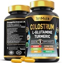 Suplemento de Colostrum - 10in1 Fórmula - Combina con L- Glutamina, Turmeric, Cayenne Pepper, Apple Pectin, Probióticos, Peligro y Más - Salud Digestiva, Apoyo Inmunitario - 120 cápsulas