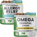 Alivio de la alergia Aceite para perros + Omega Fish - Itchy Skin Relief w/Probióticos + Omega 3 + Colostrum, Omega Skin &amp; Coat Suplemento Ajillas