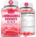 Ashwagandha Gummies 2500mg for Women &amp; Men: Ashwagandha Suplemento Gummy Extra Strength with Turmeric, Vitamin D3, L-Theanine, Magnesium - Gummies llenas, Flavor de fresa, Vegan, Non-GMO