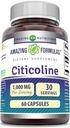 Amazing Fórmulas Citicoline Suplemento Silencio 1000 Mg Por Serving Silencio Capsules Silencio No Gluten-Free Silencio Made in USA (1 Pack, 60 Cuenta)