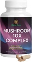 Mushroom 10X Complejo - Lions Mane, Reishi y Cordyceps - Suplemento de Energía Natural &amp; Stress Relief - Immune Boost - Focus &amp; Memory - Natural &amp; Non-GMO