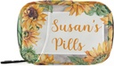 Caja de píldoras personalizada 7 Day Pill Case Bag Sunflower Nombre personalizado Travel Pill Organizer Bag with Zipper Portable Weekly Case Compact Size for Vitamin Supplement Holder