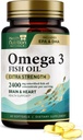 Omega 3 Fish Oil 2400 mg - Triple fuerza Omega-3 Suplementos - Natural Brain Heart Health &amp; Immune Support - Fatty Acids with EPA & DHA - Wild Caught Purified Fish Oil Suplemento - 60 Softgels