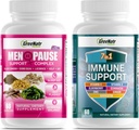 GreeNatr Herbal Menopause Support Complex for Hot Flashes, Night Sweats, Mood Swings Relief Plus Nuestro 7 en 1 Immune Support with Quercetin, Echinacea, Sambucus Elderberry, and Ginger