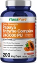 NusaPure Papaya Papain Enzyme Complex 240,000 PU - 200 Veggie Caps - 100% Vegetariano, No GMO