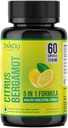 Citrus Bergamot 1110mg - 25:1 Extracto - High Potency Supplement with Black Choke Berry, Niacin, Olive Leaf & Black Pepper Extract - Vegan - 60 cápsulas