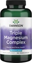 Complejo Triple de Magnesio Swanson - Suplemento Magnesio para Cerebro, Energía, Hueso, Estrés, Muscle &amp; Sleep Support* - Contiene Magnesio Aspartate, Citrate & Oxide - 300 cápsulas Vegan