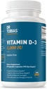 Dr. Tobias Vitamina D3 5000 UI, Esencial para Huesos Saludables, Dientes y Sistema Inmunitario, Suplemento de Vitamina D Extra Fuerza, No GMO, 90 Cápsulas, 90 Actuaciones