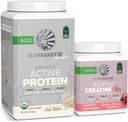 Sunwarrior Vegan Protein Powder USDA Organic | 20 Servings, Cake Batter Flavored & Creatine Monohydrate Powder for Her | Micronized 50 Servings, Raspberry Lemonade Flavored