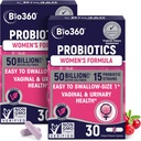 Bio360 Probiotics for Women Vaginigal Health - Supports pH Balance, Vaginal, Urinary, " Digestive Health - 50 Billion CFU " 15 Unique Strains for Healthy Vaginal Odor " Vaginal Flora - Shelf Stable