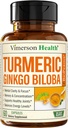 Ginkgo Biloba y Turmeric Curcumin Suplemento con Black Pepper &amp; Organic Tumeric – Natural Turmeric Suplemento para Focus, Memory, Joint & Brain Health – 60 Vegan Ginko Biloba cápsulas con Curcuma