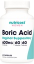 Nutricost Boric Acid 600mg, 60 Capsules - Supositorio Vaginal - Non-GMO - para Mujeres