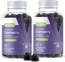 Viteey Sambucus Elderberry Gummies para adultos – Elderberry Vitamina C y Zinc Immunity Gummies - Vegan, Gluten-Free – 120 Condes