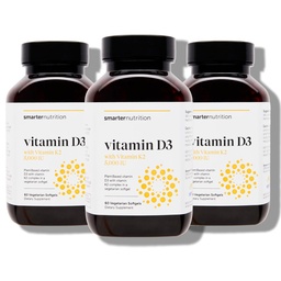 SMARTERNUTRITION Vegan Vitamina D3 5000 UI + Vitamina Natural K2 1100 mcg en Coco orgánico &amp; Aceite de Oliva - D3 K2 Suplemento para Immune &amp; Bone Support - 180 Softgels[90 Day Supply]