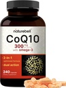 NatureBell CoQ10 300mg con Omega 3, 240 cápsulas - 120 Day Supply ← Stable High Absorption Form – Antioxidant Support for Heart & Energy Health – Extra Strength Coenzyme Q10 Suplemento