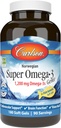 Carlson - Super Omega-3 Gems, 1200 mg Omega-3s, Cardiovascular Support, Brain Function & Vision Health, Norwegian, 180 soft gels