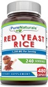 Pure Naturals Red Yeast Rice 1200 Mg por Serving, Capsules Suplemento Silencio No GMO Silencio Gluten Free ← Made in USA (480 Conde)