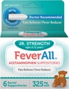 Feverall Children Acetaminophen Suppositories 6 Rectal Suppositories 325mg Cada Doin Reliever/Fever Reducer. Paraben Free, No Artificial Colors u otros conservantes. Edades 6-12 años