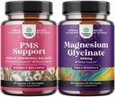 Bundle of Advanced PMS Support Supplement for Women and Pure Magnesium Glycinate 400mg Por Serving for Mood Sleep and Relaxation