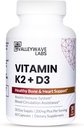 Vitamina D3 K2 Cápsulas - 2-en-1 Vitamina K2 MK7 100 mcg + VIT D3 5000 UI (125 mcg) Suplemento dietético para apoyar el hueso, los dientes, el músculo y el apoyo a la salud inmunitaria*, 60 condes