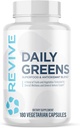 Revive MD Daily Greens Suplemento para Hombres y Mujeres - Superfood & Antioxidant Blend w/Digestive Enzymes, Prebiotics " Probiotics for Immune Support, Digestive " Gut Health - 180 Capsules (60 Servings)