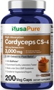 NusaPure Cordyceps 20:1 Extracto, 150 mg Equivalente a 3.000 mg 200 cápsulas vegetales (Sinensis CS-4, No GMO, Vegan) Bioperina