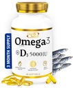 NATURALEZA Omega 3 Suplemento de aceite de pescado con vitamina D3 5000 UI - 1000mg Triglicéridos cápsulas para la salud cerebral - Omega3 EPA DHA + VIT D 3-90CT