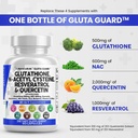 Clean Nutraceuticals Glutathione 500mg Supplement with Vitamin C N Acetyl Cysteine 600mg Berberine 1000mg Resveratrol Quercetin Alpha Lipoic Acid - Reduced L Glutathion Free Form Women 60 Ct USA Made